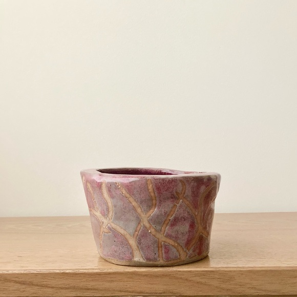 studio pottery rustic wabi sabi bowl rose pink handmade ceramic dish imperfect - Picture 6 of 10